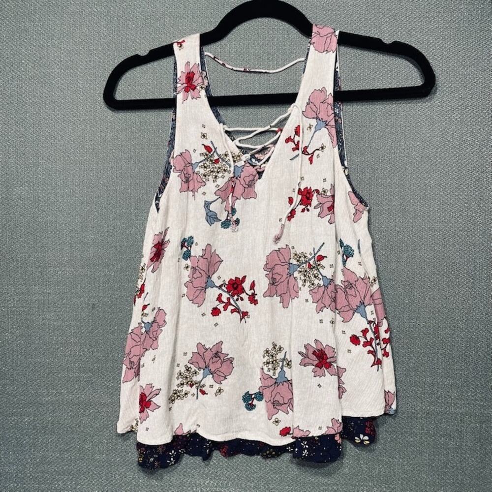 Love Fire Tank Top Lace-Up Layered Floral Gauzy Size S Whimsygoth Summer Coastal